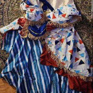 Blue & White Striped Kids Costume Dress with Gold Trim